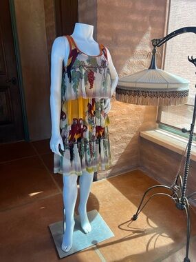 Jean Paul Gaultier Sleeveless Yellow Multi-Color Tiered Summer